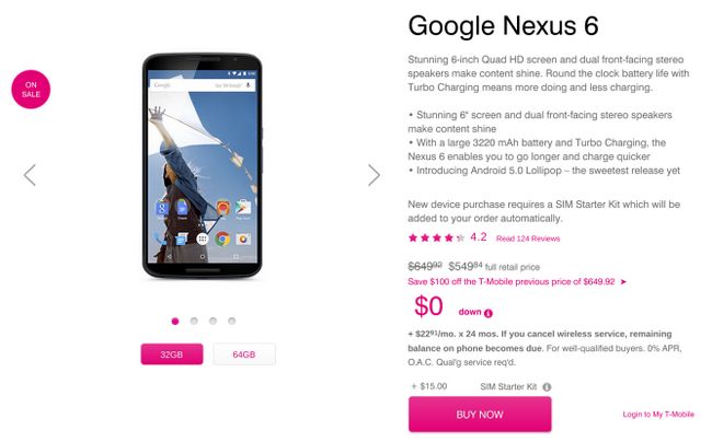 Fotografía - [Offre Alerte] T-Mobile Drops Nexus 6 Prix Down To 550 $, 100 $ de moins que Google